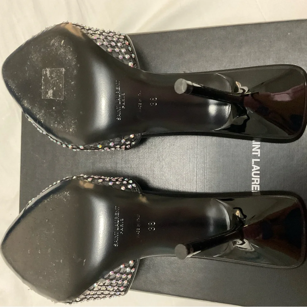 Saint Laurent Women's Liz Embellished High Heel Slide Sandals size 38 - Picture 11 of 16